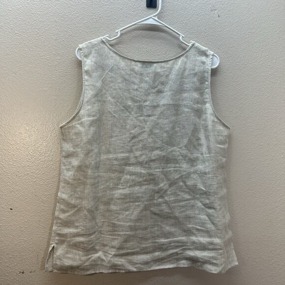 Neiman Marcus Womens 100% Linen Tan Sleeveless Tank Top Scoop Neck XL - Picture 3 of 4